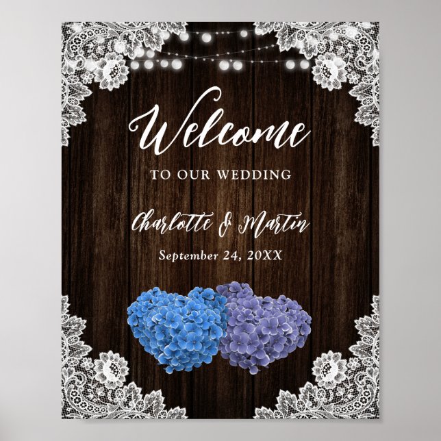 Affiche Purple Blue Floral Lace Wedding Reception Sign (Devant)