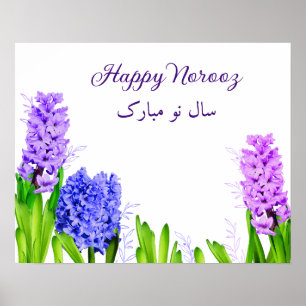 Affiche Purple Blue Rose Joyeux Norooz Hyacinth Flowers