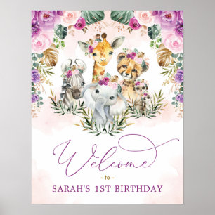 Affiche Purple Blush Wild Safari Animaux Anniversaire Bien