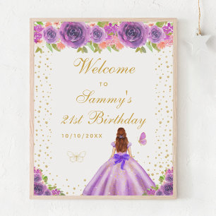 Affiche Purple Brown Cheveux Fille Anniversaire Bienvenue