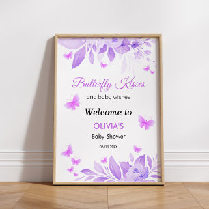 Affiche Purple Butterfly Kisses Baby shower fille Bienvenu