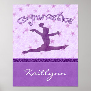 Affiche Purple Cheetah Print Stripe Gymnastique avec Monog