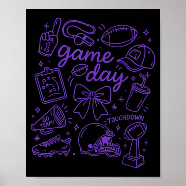 Affiche Purple Coquette Bow Cheer Game Day Doodle Touchdow (Devant)
