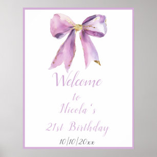 Affiche Purple Coquette Bow fête d'anniversaire