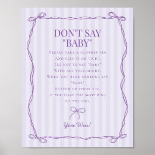 Affiche Purple Coquette Bow ne pas dire Baby shower jeu
