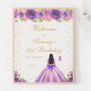 Affiche Purple Dark Skin Girl Fête d'anniversaire Bienvenu