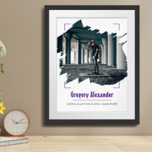 Affiche Purple Edgy Abstrait Brushstroke Photo Graduation