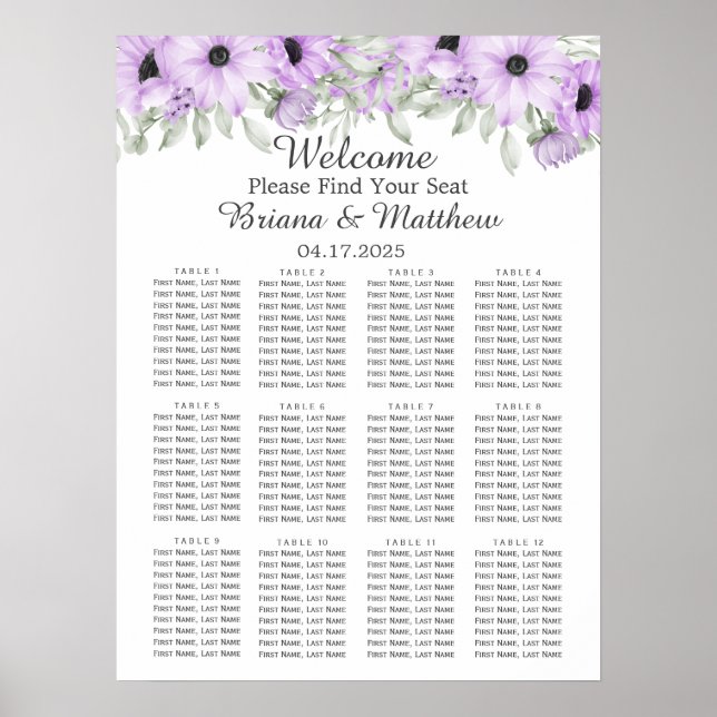 Affiche Purple Elegant Aquarelle Floral Mariage (Devant)