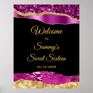 Affiche Purple et or Glam Tears Sweet sixteen Bienvenue