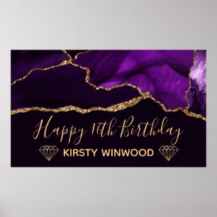 Affiche Purple & Faux Gold Parties scintillant Agate Sweet