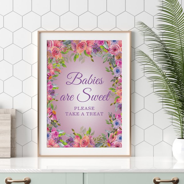 Affiche Purple Floral Baby shower Baby Sweet Take Treat (Créateur téléchargé)