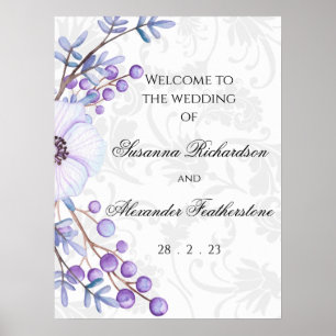 Affiche Purple Floral et Elegant Mariage damassé