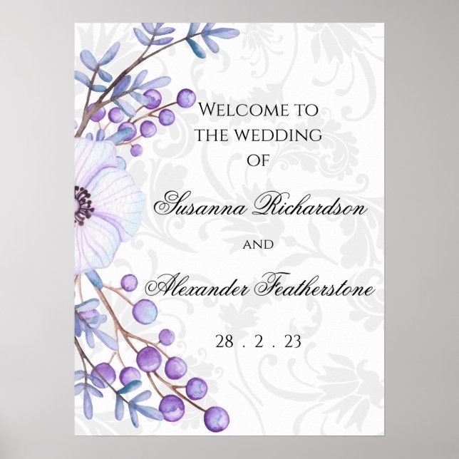 Affiche Purple Floral et Elegant Mariage damassé (Devant)