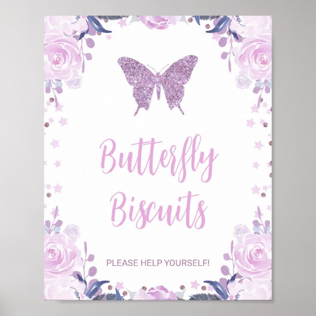 Affiche Purple Floral et Parties scintillant Papillon fête (Devant)