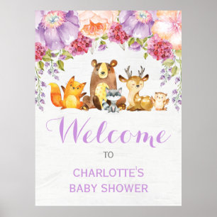 Affiche Purple Floral Forêt Animaux Bébé Fille