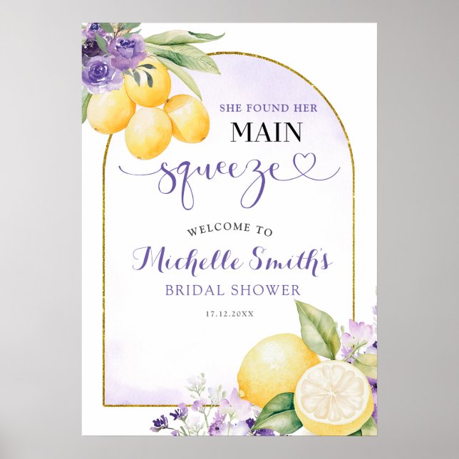 Affiche Purple floral Lemonade Bridal shower Welcome Sign (Devant)