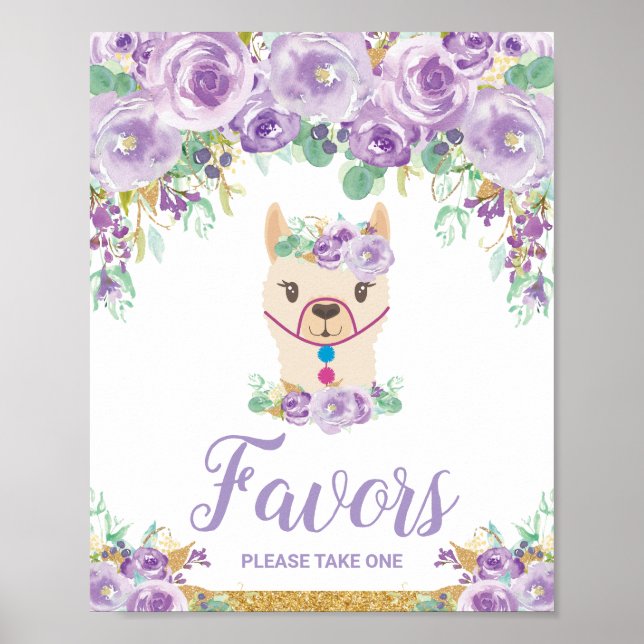 Affiche Purple Floral Llama Baby shower Anniversaire Faveu (Devant)