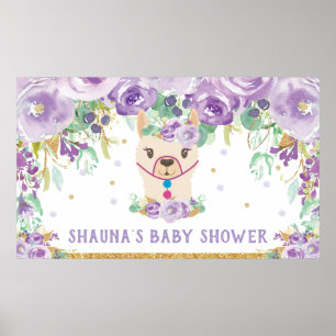 Affiche Purple Floral Llama Baby Shower Welcome Backdrop B