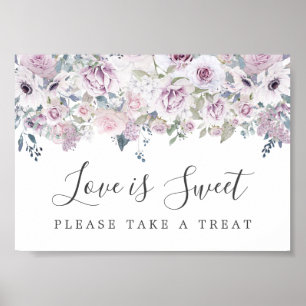Affiche Purple Floral Love is Sweet Dessert Bar Panneau