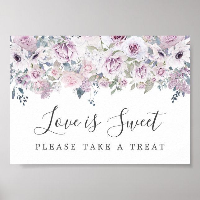 Affiche Purple Floral Love is Sweet Dessert Bar Panneau (Devant)