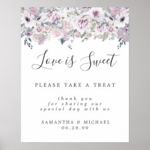 Affiche Purple Floral Love is Sweet Dessert Bar Panneau