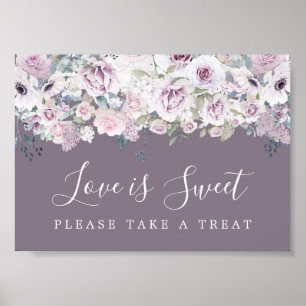 Affiche Purple Floral Love is Sweet Dessert Bar Panneau