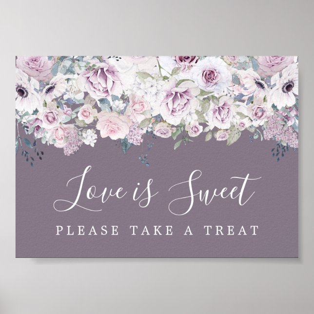 Affiche Purple Floral Love is Sweet Dessert Bar Panneau (Devant)