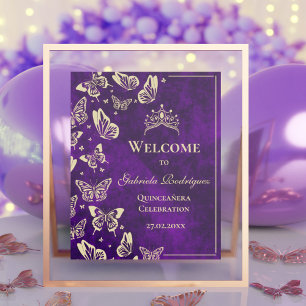 Affiche Purple Gold 15e anniversaire Quinceañera Bienvenue