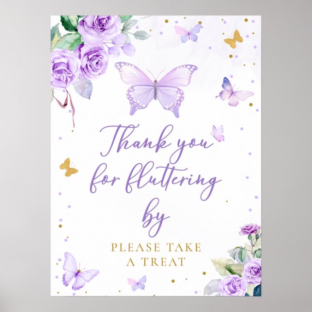 Affiche Purple Gold Butterfly Floral S'Il Vous Plaît Prend (Devant)