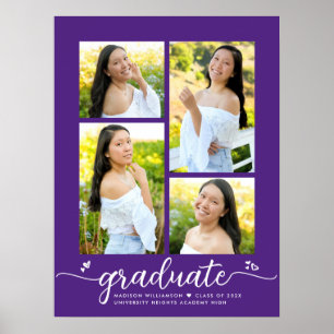 Affiche Purple Graduation 4 Photo Script Coeurs Moderne