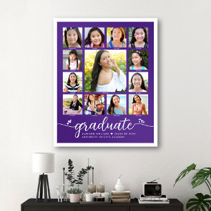 Affiche Purple Graduation K-12 Photo Collage Script modern