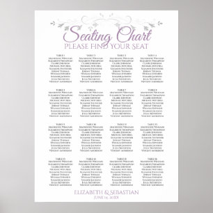 Affiche Purple & Gray 16 Table Wedding Seating Chart