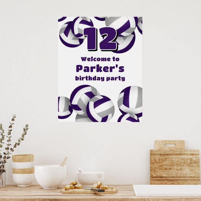 Affiche purple gray volleyballs birthday party welcome (Cuisine)