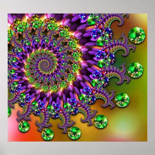 Affiche Purple & Green Bokeh Motif fractal (Devant)