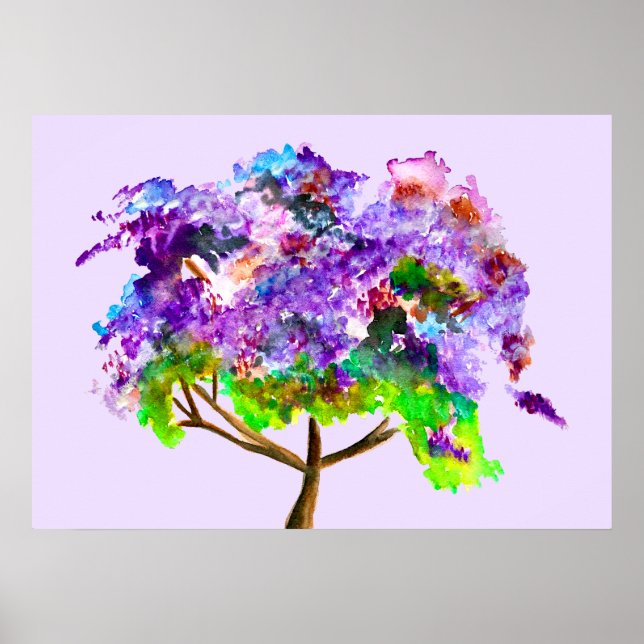 Affiche Purple Jacaranda tree watercolor fine art (Devant)