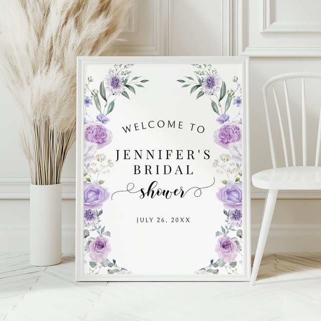 Affiche Purple Lavender Floral Bridal Shower Welcome Sign (Créateur téléchargé)