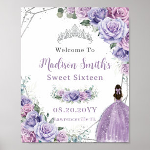Affiche Purple Lavender Floral Princess Sweet 16 Anniversa