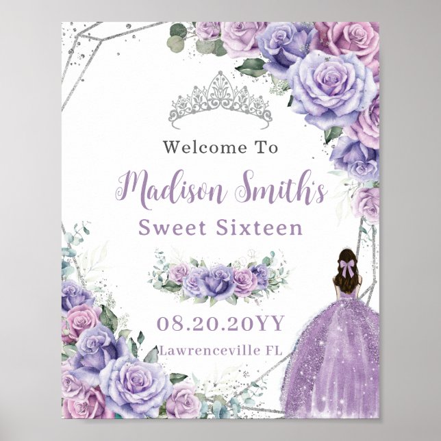 Affiche Purple Lavender Floral Princess Sweet 16 Anniversa (Devant)