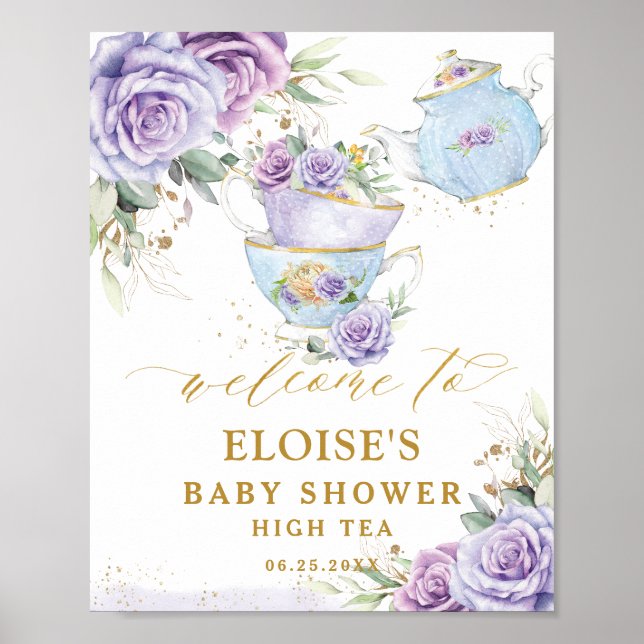 Affiche Purple Lilac Floral Tea Party Baby Shower Welcome (Devant)