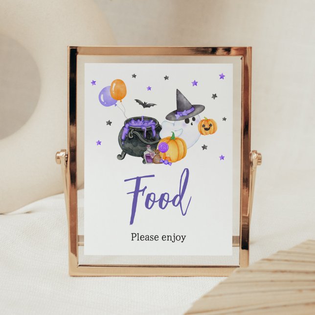Affiche Purple Little Boo Ghost Baby shower nourriture (Ghost Halloween Baby Shower Food Sign)