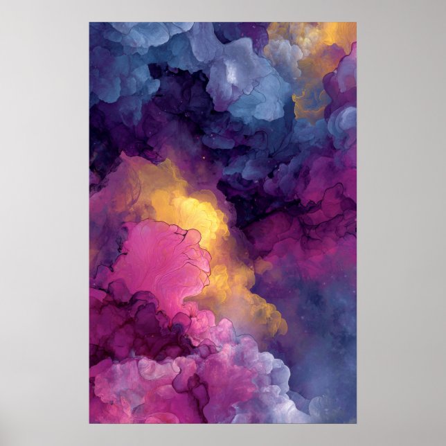 Affiche Purple Magenta Gold Alcohol Ink Nebula Flow (Devant)