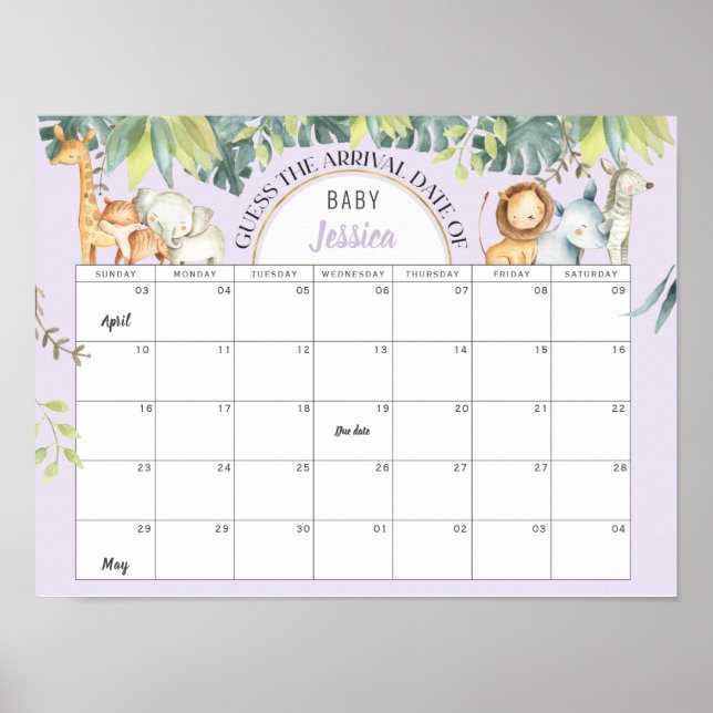 Affiche Purple mignon animaux fille baby shower jeu de dev (Devant)