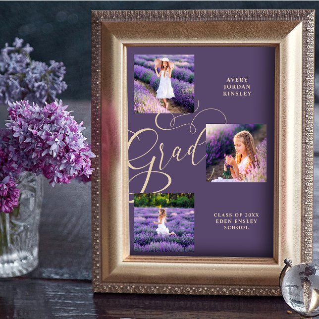 Affiche Purple Modern Typography Grad  Three Photos (Créateur téléchargé)