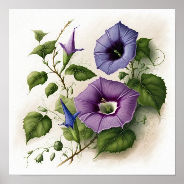 Affiche Purple Morning Glory Flowers Art Imprimer l'affich (Devant)