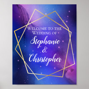 Affiche Purple Nebula Celestial Géométrique Gold Welcome
