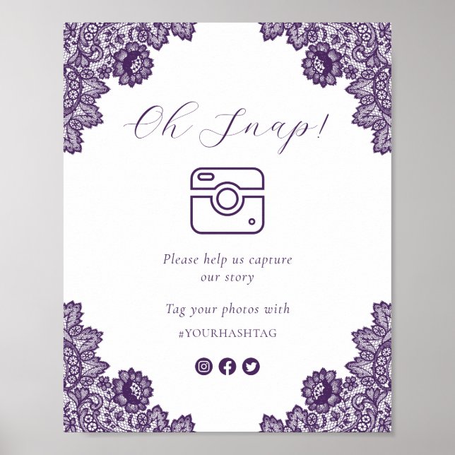 Affiche Purple Oh Snap Social Media Wedding Sign (Devant)