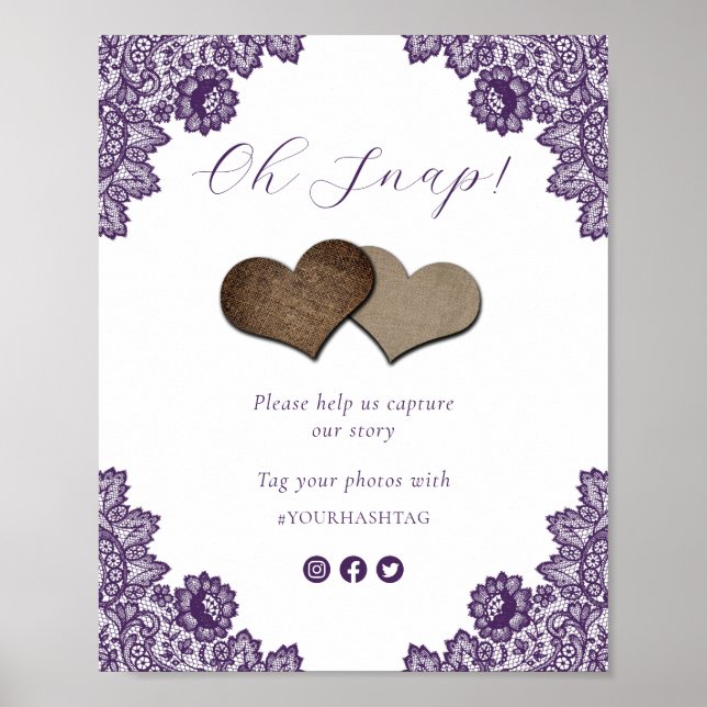 Affiche Purple Oh Snap Social Media Wedding Sign (Devant)