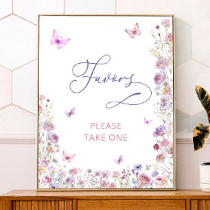 Affiche Purple Papillon Fleur sauvage Baby shower Faveurs