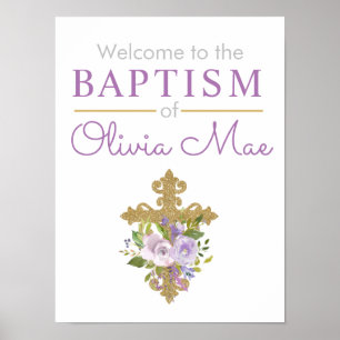 Affiche Purple Peonies Girl Baptême Bienvenue