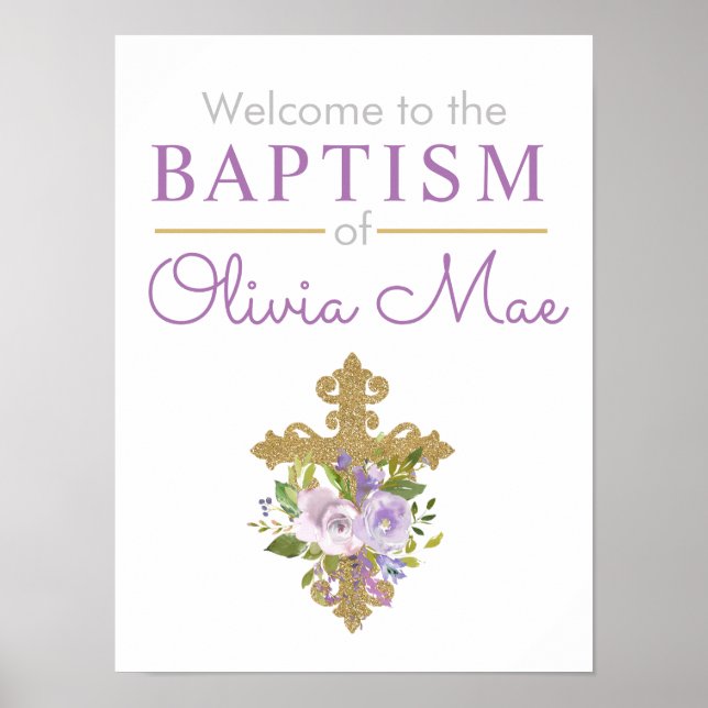 Affiche Purple Peonies Girl Baptême Bienvenue (Devant)